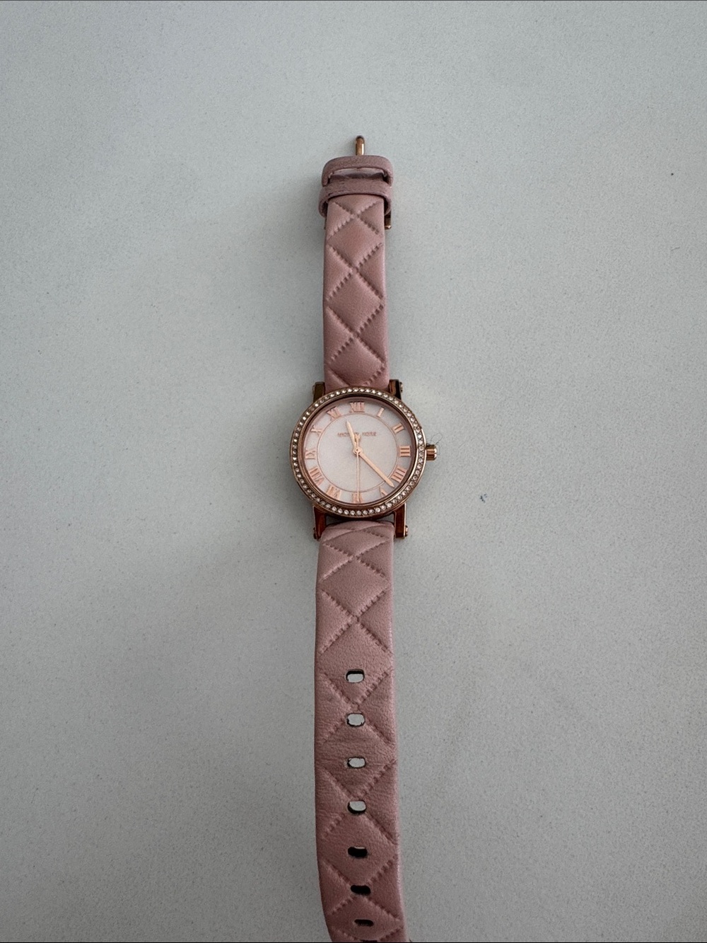 Michael Kors Pink Quilted Leather Strap Watch with Rose Gold Crystal Bezel